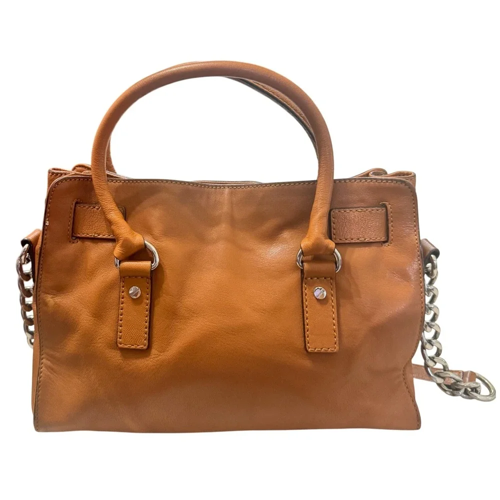 Michael Kors‎ Hamilton Satchel Womens OS Tan Luggage Pebbled Leather Silver - Picture 2 of 14